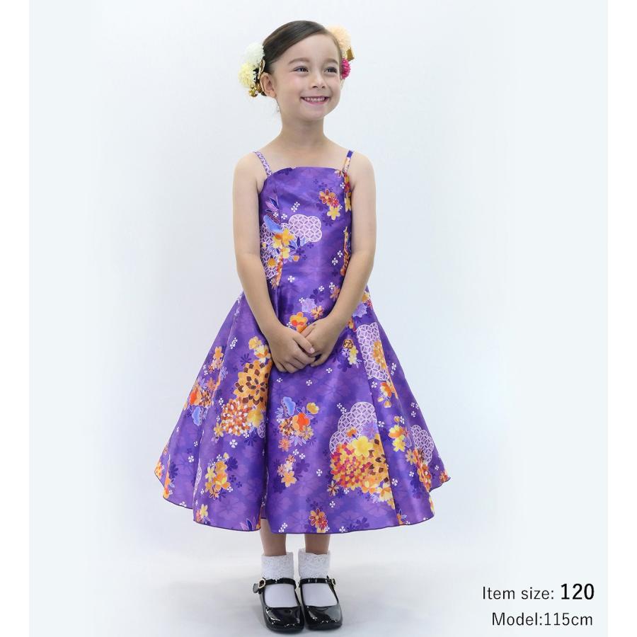 和柄ドレス キッズ ミディ丈 菊＆梅＆桜柄 パープル（紫） 120・140サイズ JWp003pu |  | 01