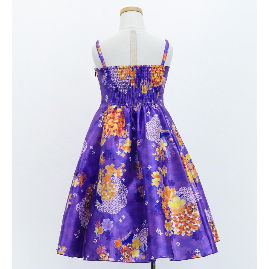 和柄ドレス キッズ ミディ丈 菊＆梅＆桜柄 パープル（紫） 120・140サイズ JWp003pu |  | 03