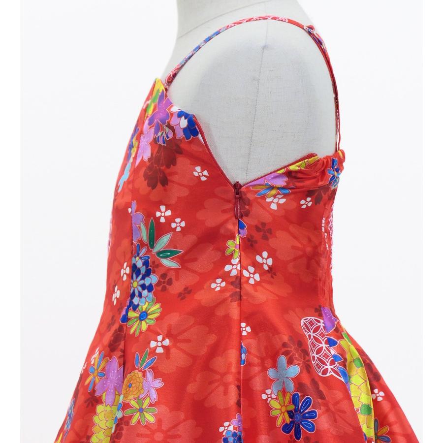 和柄ドレス キッズ ミディ丈 菊＆梅＆桜柄 レッド（赤） 120・140サイズ JWp003rd |  | 04