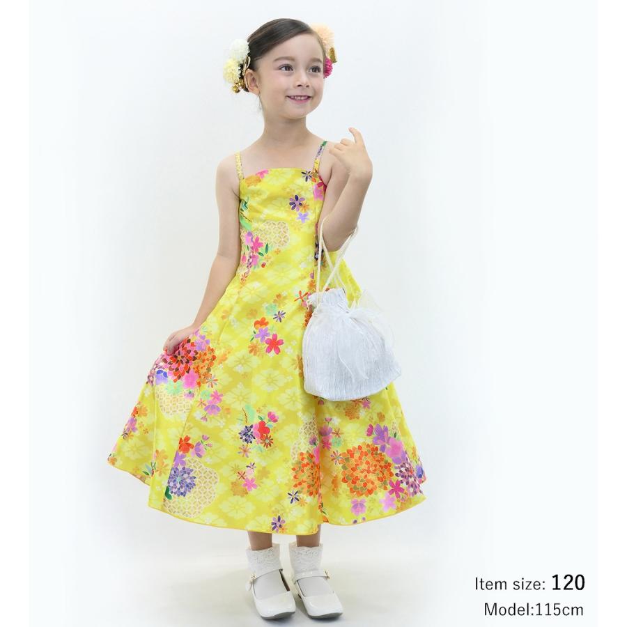 和柄ドレス キッズ ミディ丈 菊＆梅＆桜柄 イエロー（黄） 120・140サイズ JWp003ye |  | 01