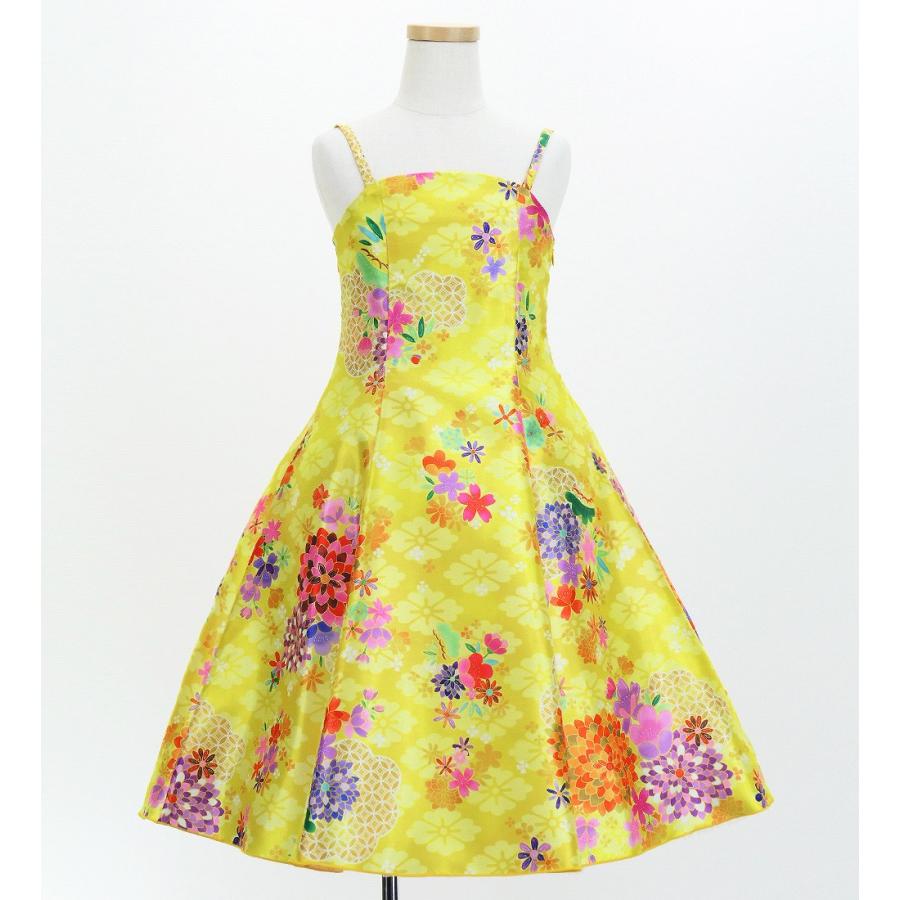 和柄ドレス キッズ ミディ丈 菊＆梅＆桜柄 イエロー（黄） 120・140サイズ JWp003ye |  | 02