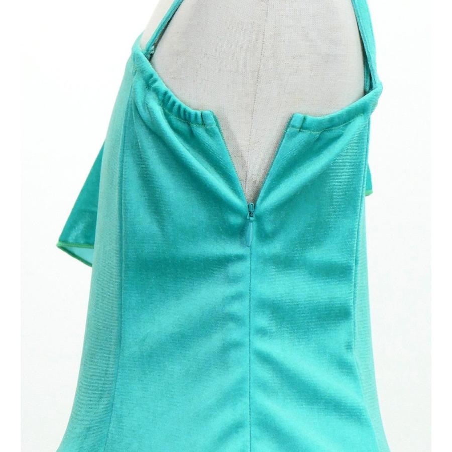 和柄ドレス キッズ ロング丈 ワンショルダー フリルスリーブ ライトブルー（水色） 120・140サイズ JWp004lbl |  | 05