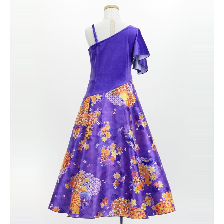 和柄ドレス キッズ ロング丈 ワンショルダー フリルスリーブ パープル（紫） 120・140サイズ JWp004pu |  | 03