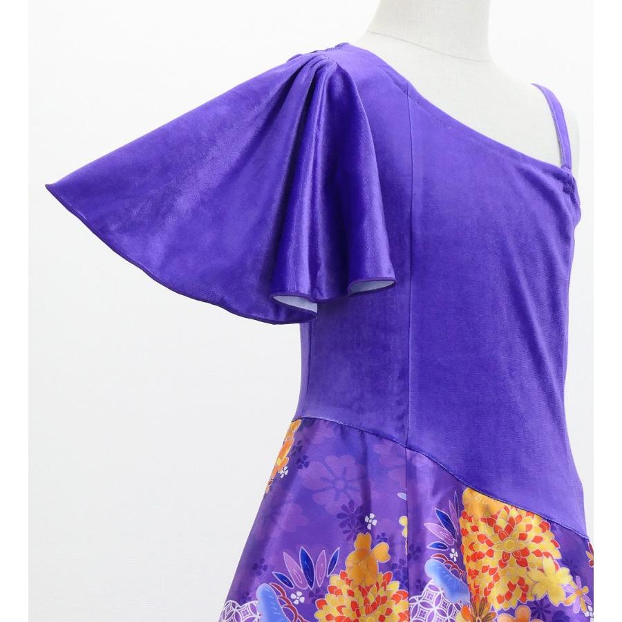 和柄ドレス キッズ ロング丈 ワンショルダー フリルスリーブ パープル（紫） 120・140サイズ JWp004pu |  | 04