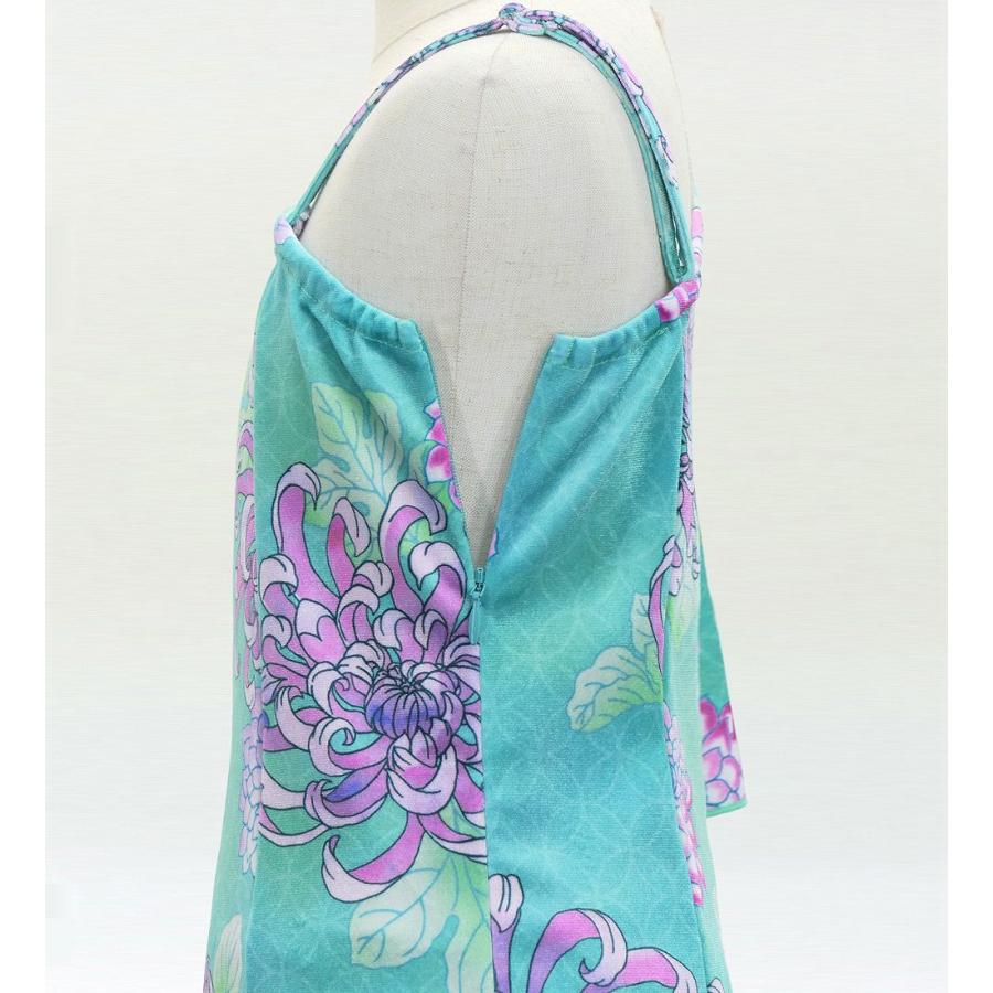 和柄ドレス キッズ ロング丈 ワンショルダー フリルスリーブ マーメイド 菊 ライトブルー（水色） 120・140サイズ JWp005lbl |  | 04