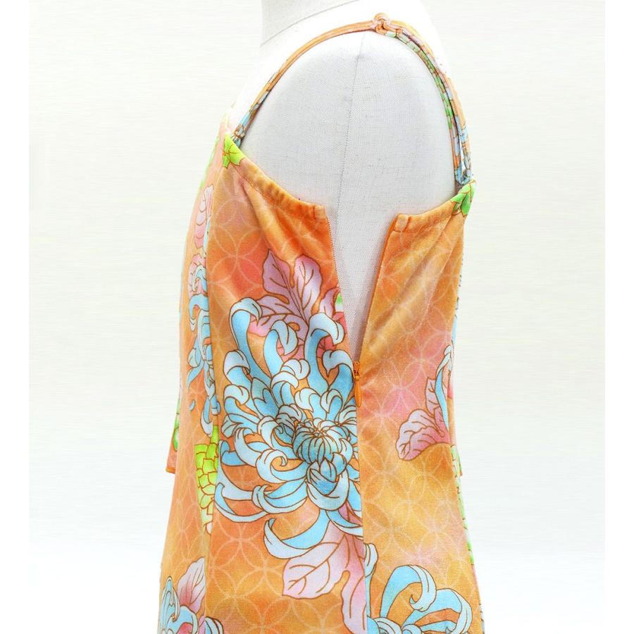 和柄ドレス キッズ ロング丈 ワンショルダー フリルスリーブ マーメイド 菊 オレンジ（橙） 120・140サイズ JWp005or |  | 04