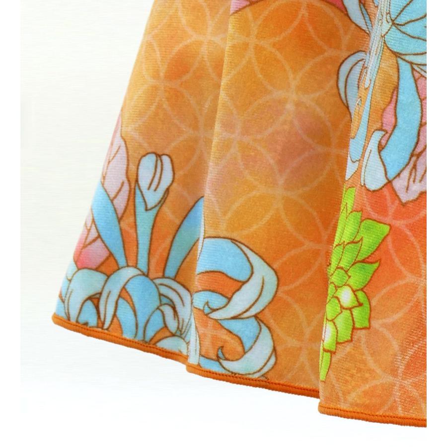 和柄ドレス キッズ ロング丈 ワンショルダー フリルスリーブ マーメイド 菊 オレンジ（橙） 120・140サイズ JWp005or |  | 05