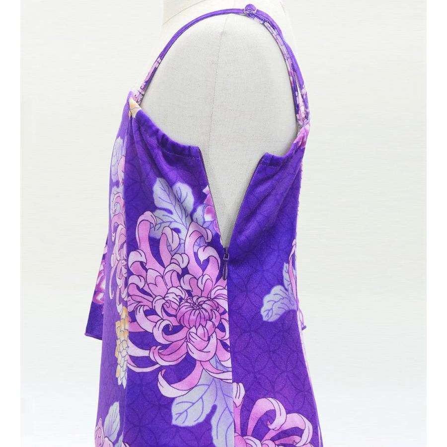 和柄ドレス キッズ ロング丈 ワンショルダー フリルスリーブ マーメイド 菊 パープル（紫） 120・140サイズ JWp005pu |  | 04