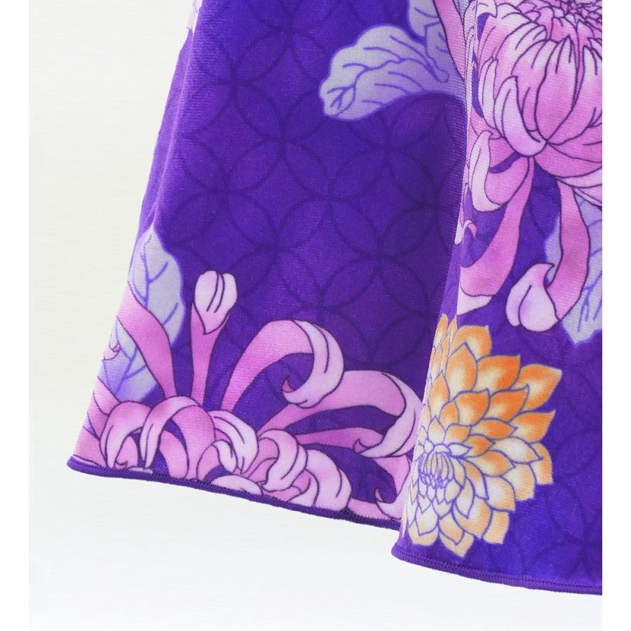 和柄ドレス キッズ ロング丈 ワンショルダー フリルスリーブ マーメイド 菊 パープル（紫） 120・140サイズ JWp005pu |  | 05