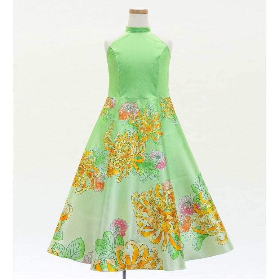 和柄ドレス キッズ ロング丈 アメリカンスリーブ 菊 ライトグリーン（薄緑） 120・140サイズ JWp006lgr |  | 01