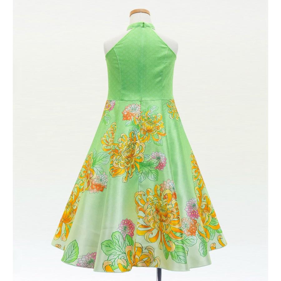 和柄ドレス キッズ ロング丈 アメリカンスリーブ 菊 ライトグリーン（薄緑） 120・140サイズ JWp006lgr |  | 02