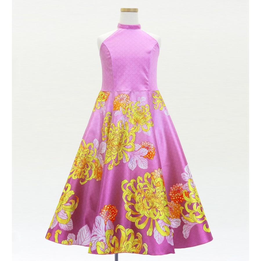 和柄ドレス キッズ ロング丈 アメリカンスリーブ 菊 ピンク 120・140サイズ JWp006pi |  | 01