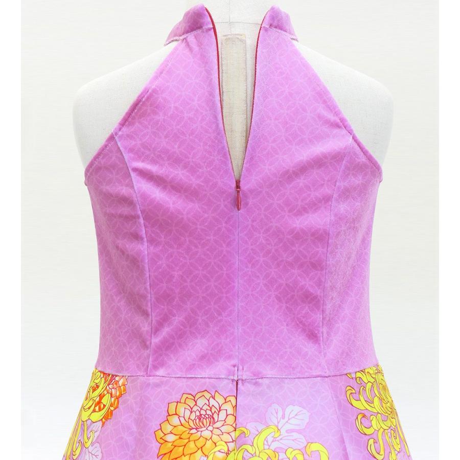 和柄ドレス キッズ ロング丈 アメリカンスリーブ 菊 ピンク 120・140サイズ JWp006pi |  | 04