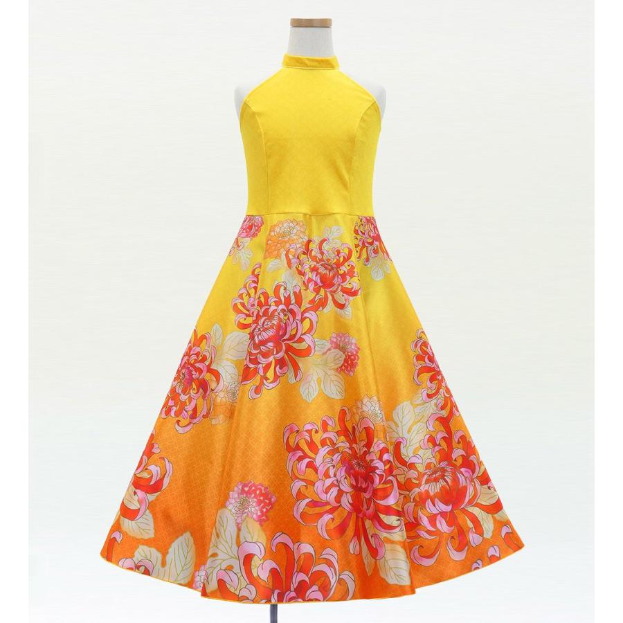 和柄ドレス キッズ ロング丈 アメリカンスリーブ 菊 イエロー（黄） 120・140サイズ JWp006ye |  | 01