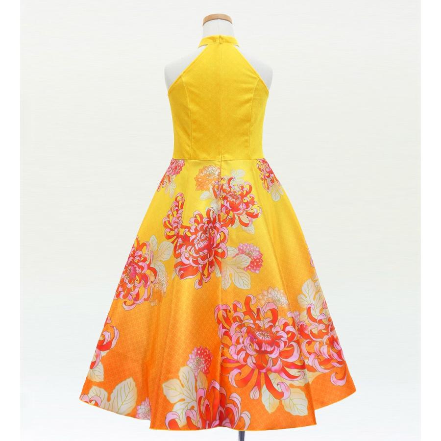 和柄ドレス キッズ ロング丈 アメリカンスリーブ 菊 イエロー（黄） 120・140サイズ JWp006ye |  | 02