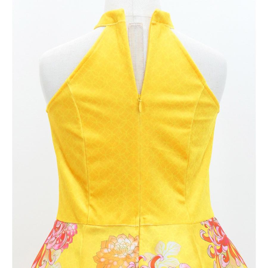 和柄ドレス キッズ ロング丈 アメリカンスリーブ 菊 イエロー（黄） 120・140サイズ JWp006ye |  | 04