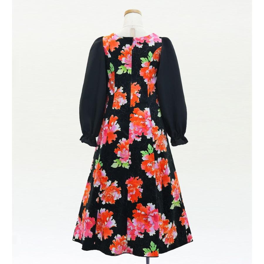 和柄ドレス キッズ ロング丈 ロングスリーブ 牡丹 ブラック（黒） 120・140サイズ JWp007bk |  | 02