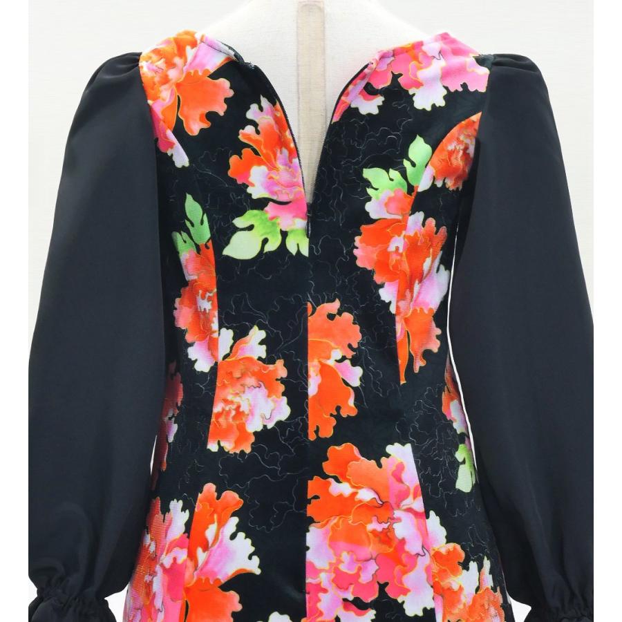 和柄ドレス キッズ ロング丈 ロングスリーブ 牡丹 ブラック（黒） 120・140サイズ JWp007bk |  | 04