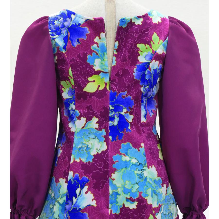 和柄ドレス キッズ ロング丈 ロングスリーブ 牡丹 パープル（紫） 120・140サイズ JWp007pu |  | 04