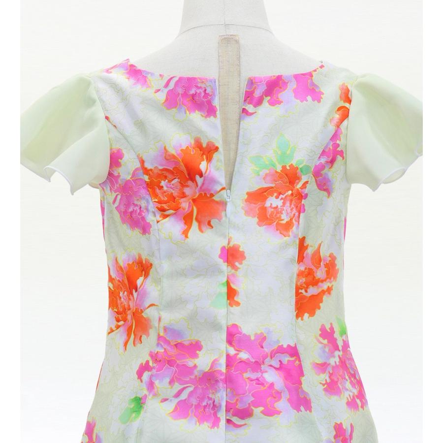 和柄ドレス キッズ ロング丈 重ねフリル袖 ドレス 牡丹 ベージュ 120・140サイズ JWp008be |  | 04