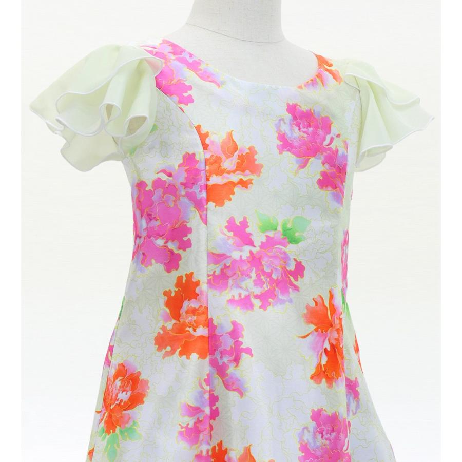 和柄ドレス キッズ ロング丈 重ねフリル袖 ドレス 牡丹 ベージュ 120・140サイズ JWp008be |  | 03