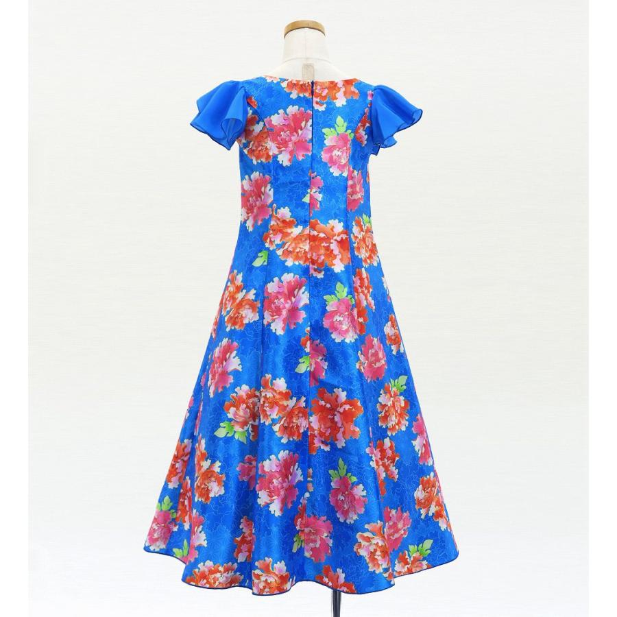 和柄ドレス キッズ ロング丈 重ねフリル袖 ドレス 牡丹 ブルー（青） 120・140サイズ JWp008bl |  | 02