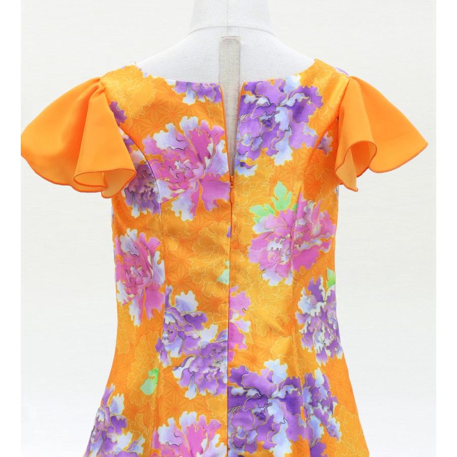 和柄ドレス キッズ ロング丈 重ねフリル袖 ドレス 牡丹 オレンジ（橙） 120・140サイズ JWp008or |  | 04