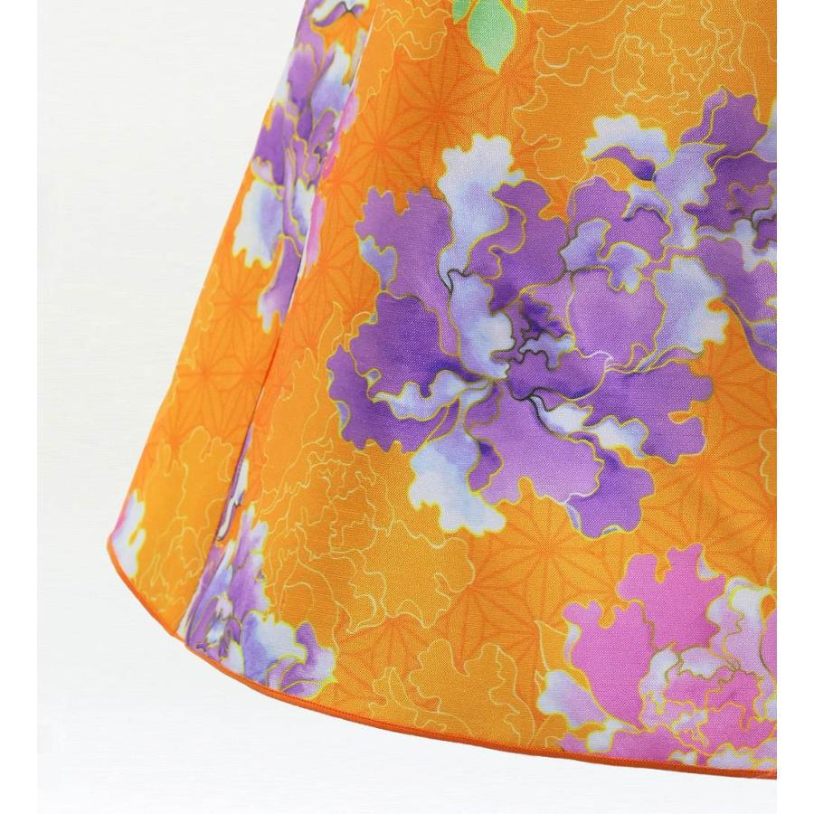 和柄ドレス キッズ ロング丈 重ねフリル袖 ドレス 牡丹 オレンジ（橙） 120・140サイズ JWp008or |  | 05