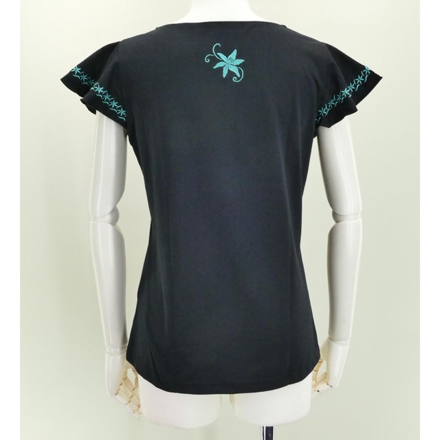 フレンチフリル Tシャツ Ｆ 刺繍ターコイズブルー リリィ ブラック KD4tbbF |  | 02