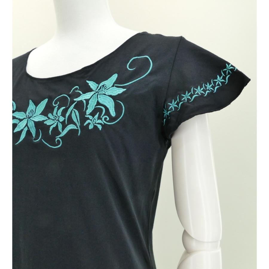 フレンチフリル Tシャツ Ｆ 刺繍ターコイズブルー リリィ ブラック KD4tbbF :KD4tbbF:emika - 通販 -  Yahoo!ショッピング