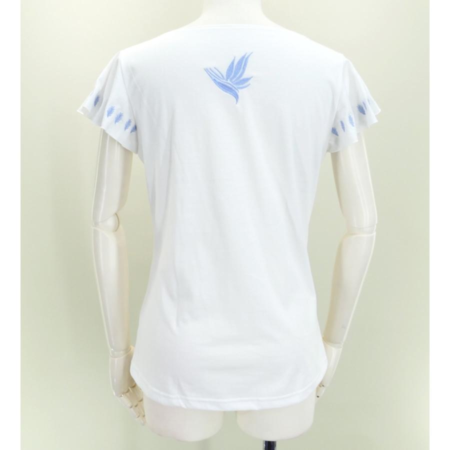 フレンチフリル Tシャツ Ｆ 刺繍スカイブルー バタフライ ホワイト KD5sbwF｜emika｜03