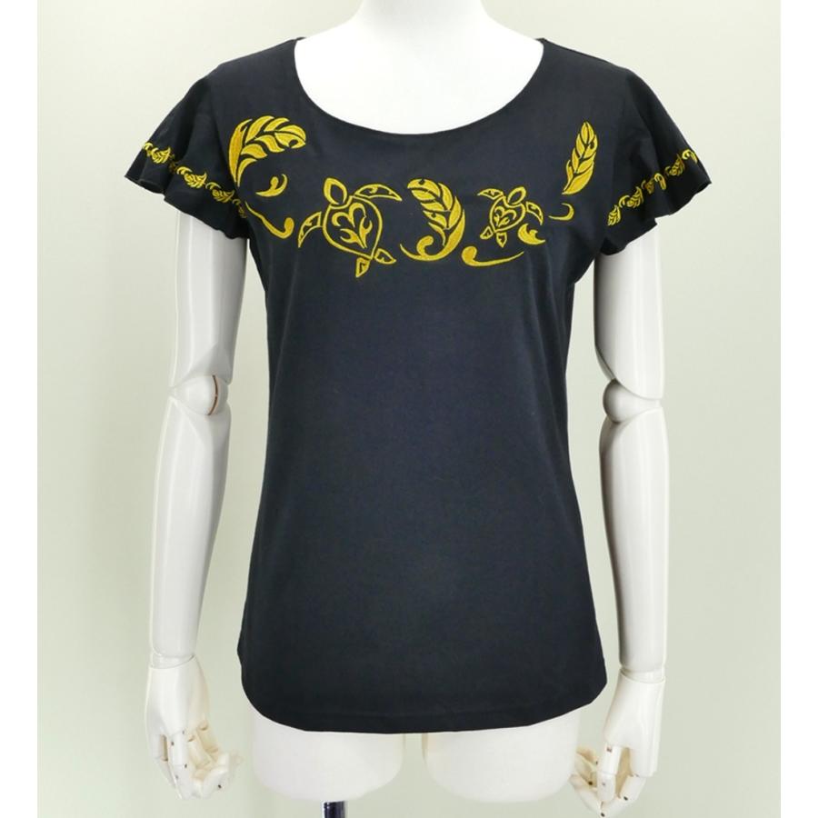 フレンチフリル Tシャツ 新品 送料無料 XL 刺繍ゴールド ホヌ 超特価 KD6gbXL ブラック