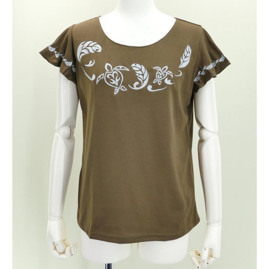 開店祝い フレンチフリル Tシャツ Ｆ 刺繍シルバー ホヌ ブラウン kd6sbrF babylonrooftop.com.au