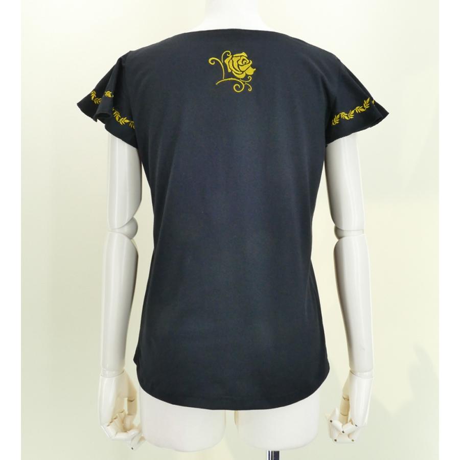 フレンチフリル Tシャツ F 刺繍ゴールド ローズ　ブラック KD8gbFb |  | 02