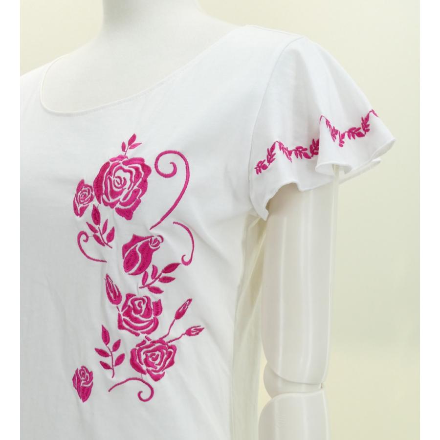 フレンチフリル Tシャツ F 刺繍ピンク ローズ　ホワイト KD8piwFb |  | 03