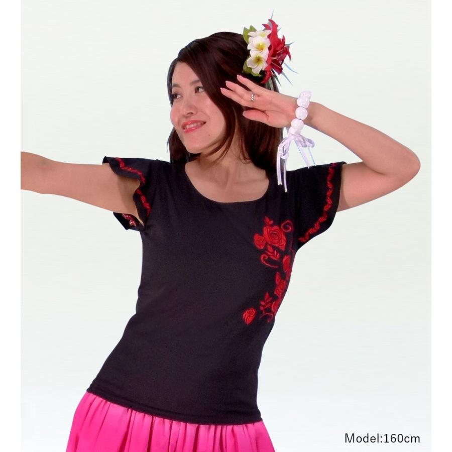 フレンチフリル Tシャツ F 刺繍レッド ローズ　ブラック KD8rbFb |  | 01