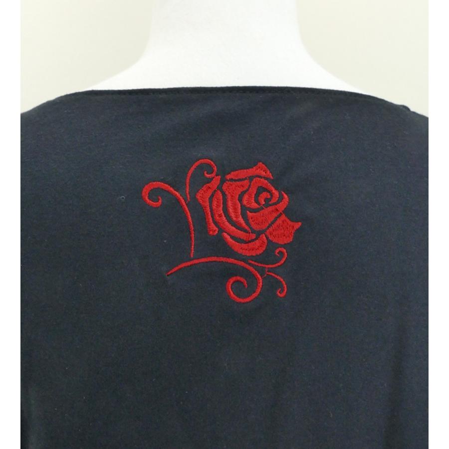 フレンチフリル Tシャツ XL 刺繍レッド ローズ　ブラック KD8rbXLb |  | 04