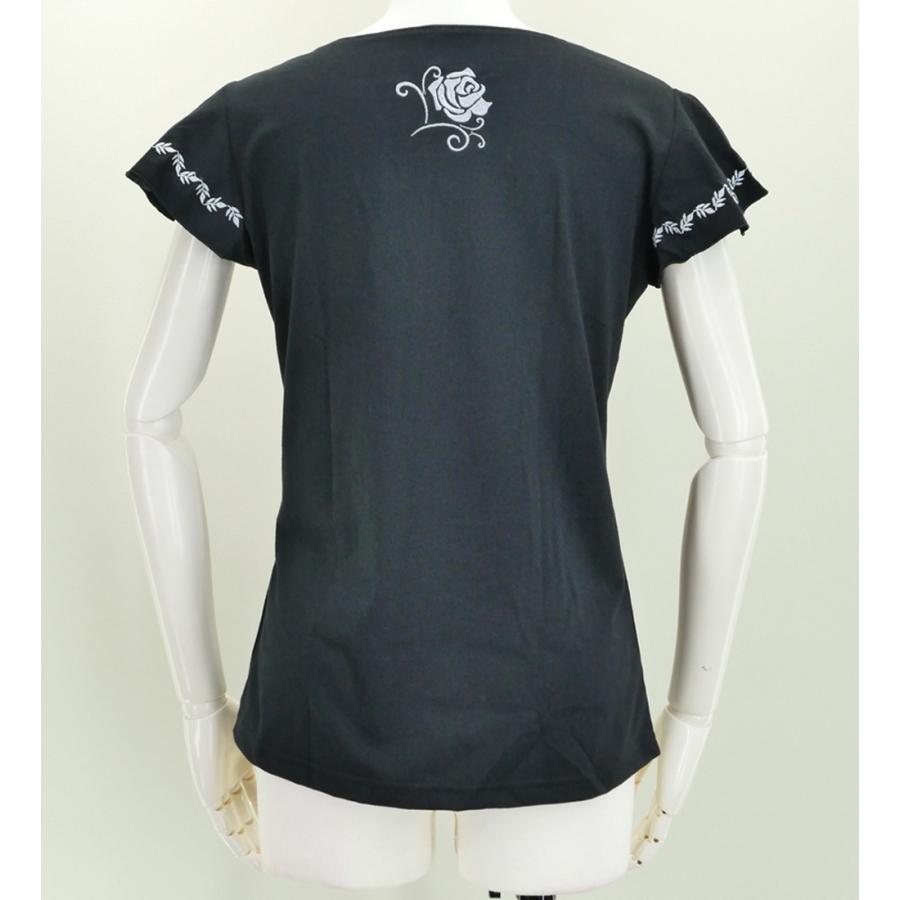 フレンチフリル Tシャツ F 刺繍シルバー ローズ　ブラック KD8sbFb |  | 02