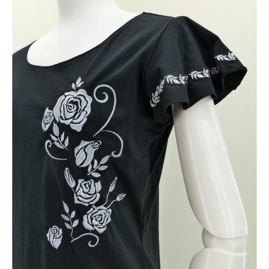 フレンチフリル Tシャツ F 刺繍シルバー ローズ　ブラック KD8sbFb |  | 03