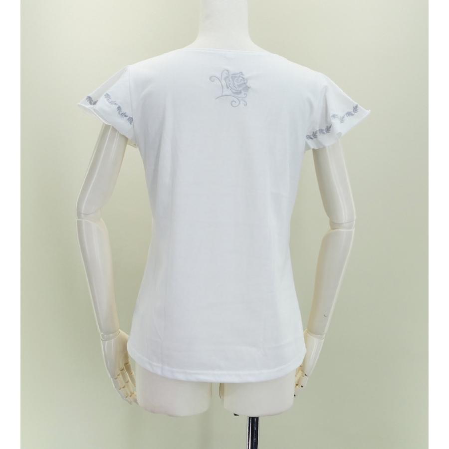 フレンチフリル Tシャツ F 刺繍シルバー ローズ　ホワイト KD8swFb |  | 02