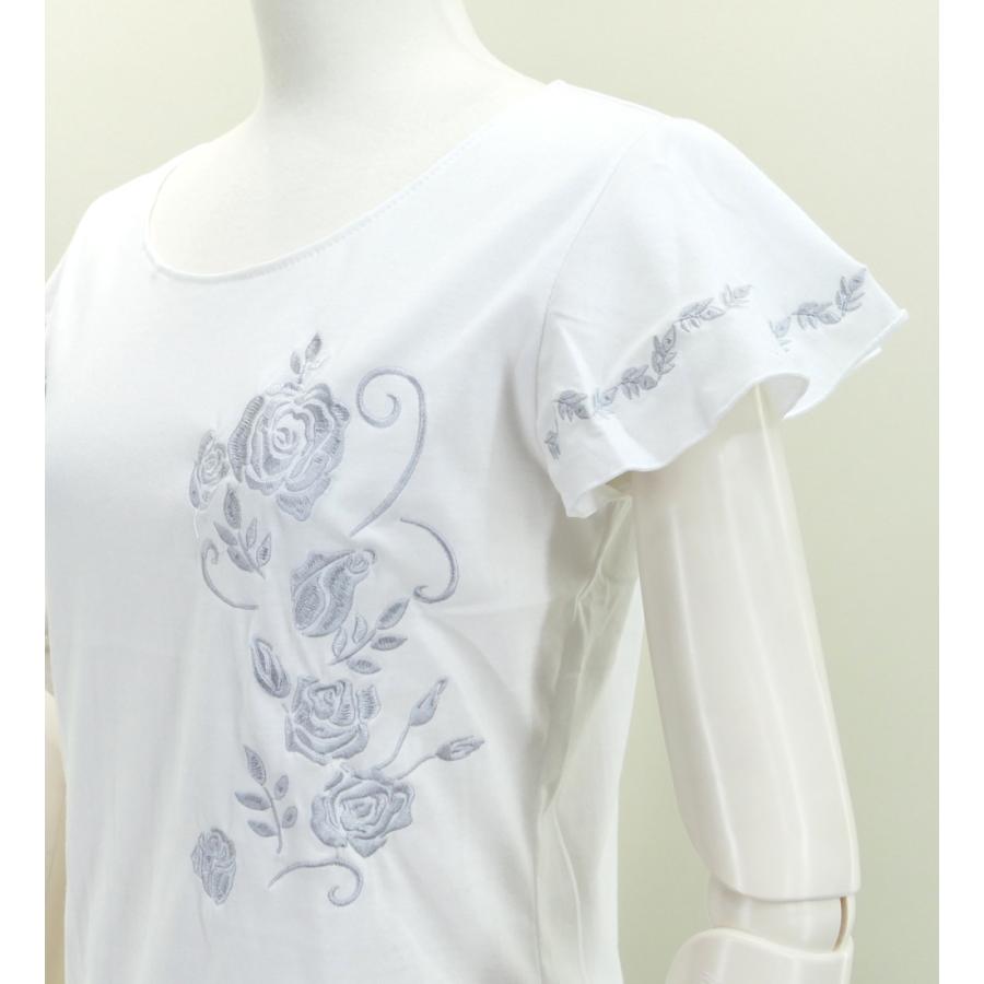 フレンチフリル Tシャツ F 刺繍シルバー ローズ　ホワイト KD8swFb |  | 03