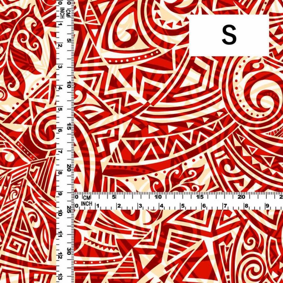 ハワイアン生地 カヒコ柄 コシボ・シャンタン・ストレッチベロア選べる生地 ベージュ×レッド KH-628-BERD 3-5営業日後発送 |  | 02