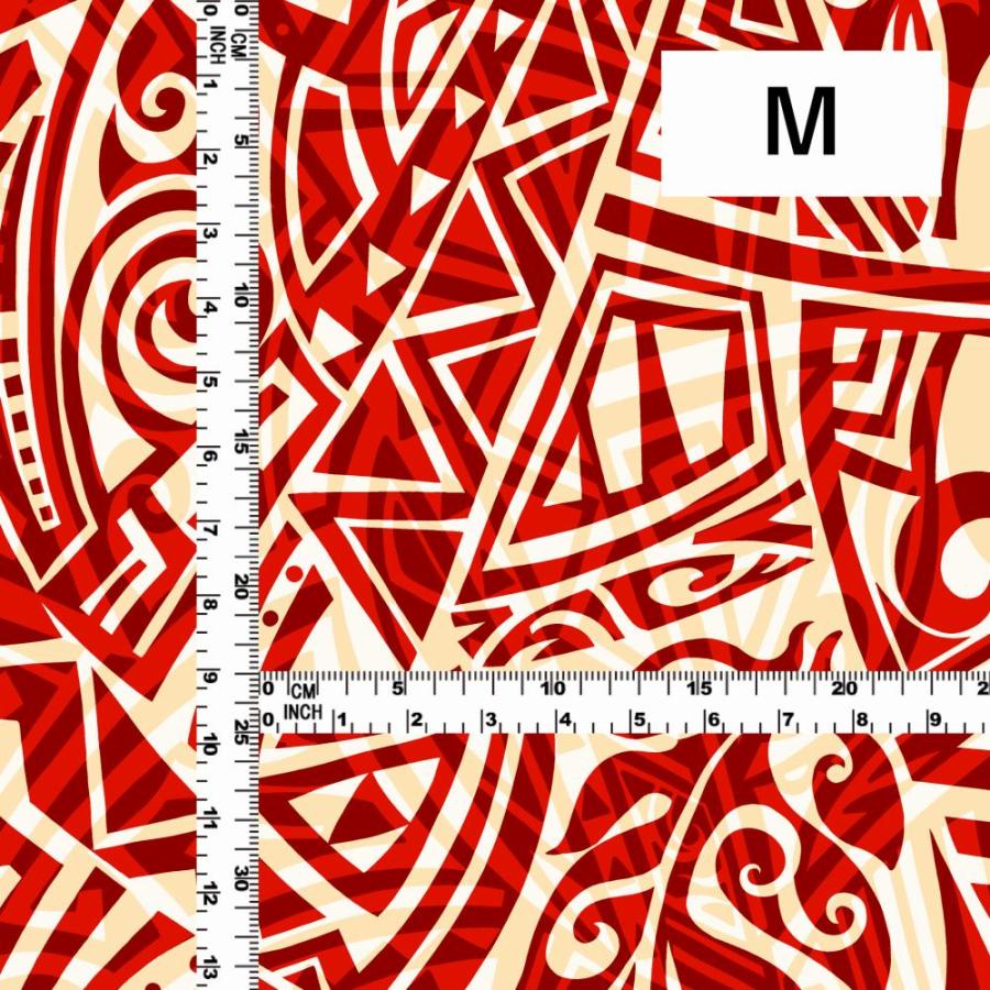 ハワイアン生地 カヒコ柄 コシボ・シャンタン・ストレッチベロア選べる生地 ベージュ×レッド KH-628-BERD 3-5営業日後発送 |  | 03