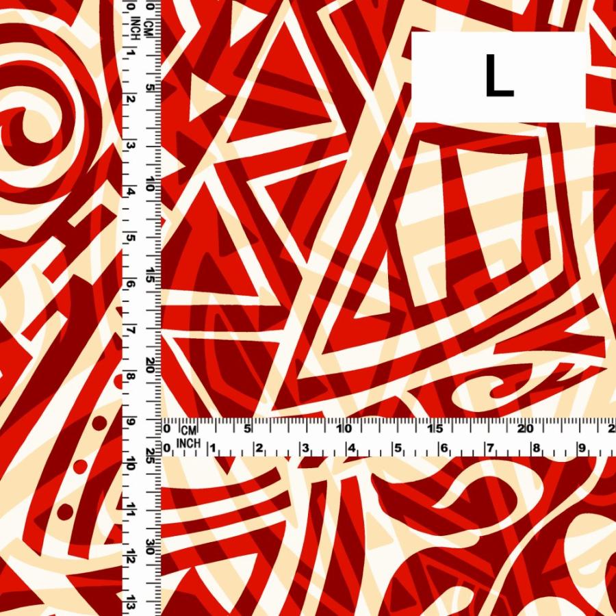 ハワイアン生地 カヒコ柄 コシボ・シャンタン・ストレッチベロア選べる生地 ベージュ×レッド KH-628-BERD 3-5営業日後発送 |  | 04