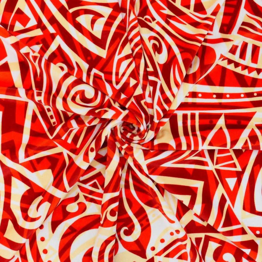 ハワイアン生地 カヒコ柄 コシボ・シャンタン・ストレッチベロア選べる生地 ベージュ×レッド KH-628-BERD 3-5営業日後発送 |  | 07