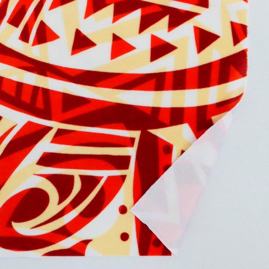 ハワイアン生地 カヒコ柄 コシボ・シャンタン・ストレッチベロア選べる生地 ベージュ×レッド KH-628-BERD 3-5営業日後発送 |  | 08