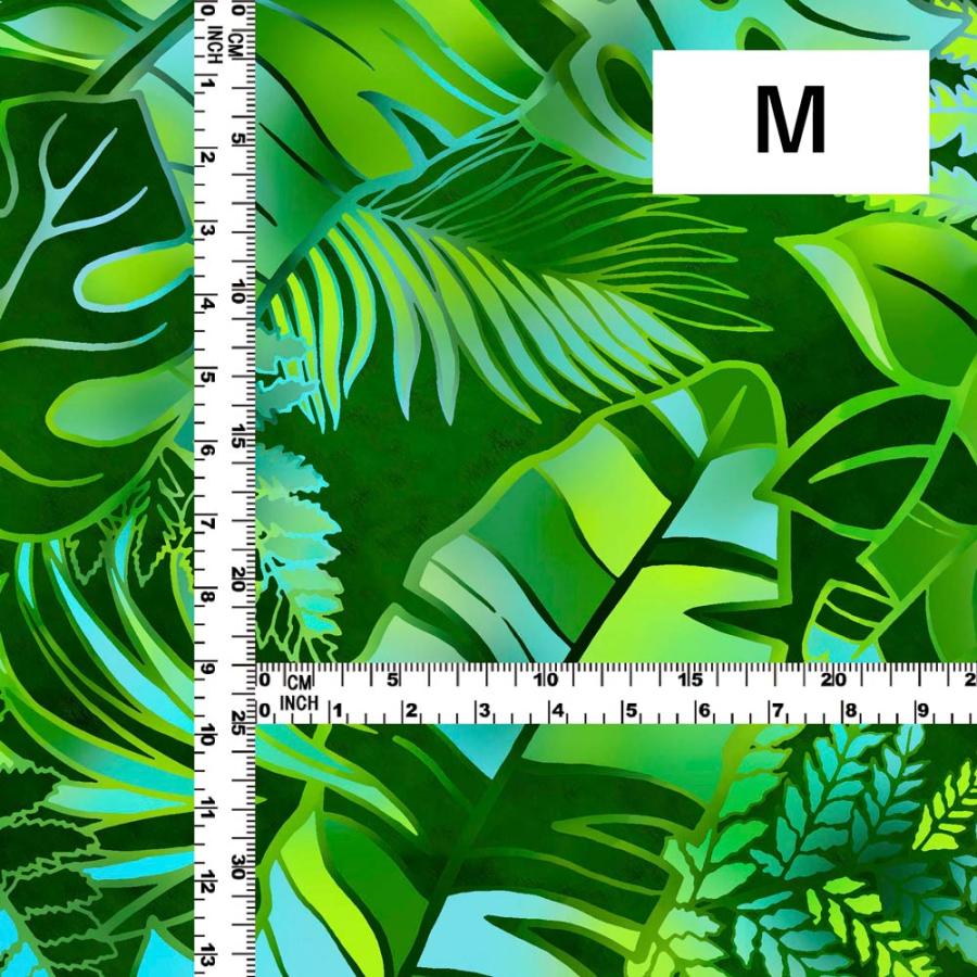ハワイアン生地 ハワイアンリーフ柄 コシボ・シャンタン・ストレッチベロア選べる生地 ダークグリーン KH-682-DGR 3-5営業日後発送 |  | 03