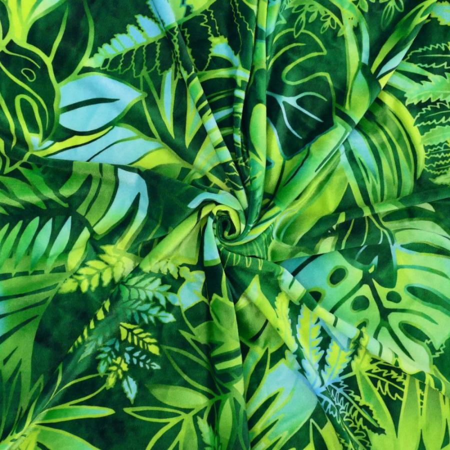 ハワイアン生地 ハワイアンリーフ柄 コシボ・シャンタン・ストレッチベロア選べる生地 ダークグリーン KH-682-DGR 3-5営業日後発送 |  | 07