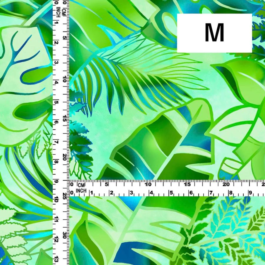 ハワイアン生地 ハワイアンリーフ柄 コシボ・シャンタン・ストレッチベロア選べる生地 グリーン KH-682-GR 3-5営業日後発送 |  | 03