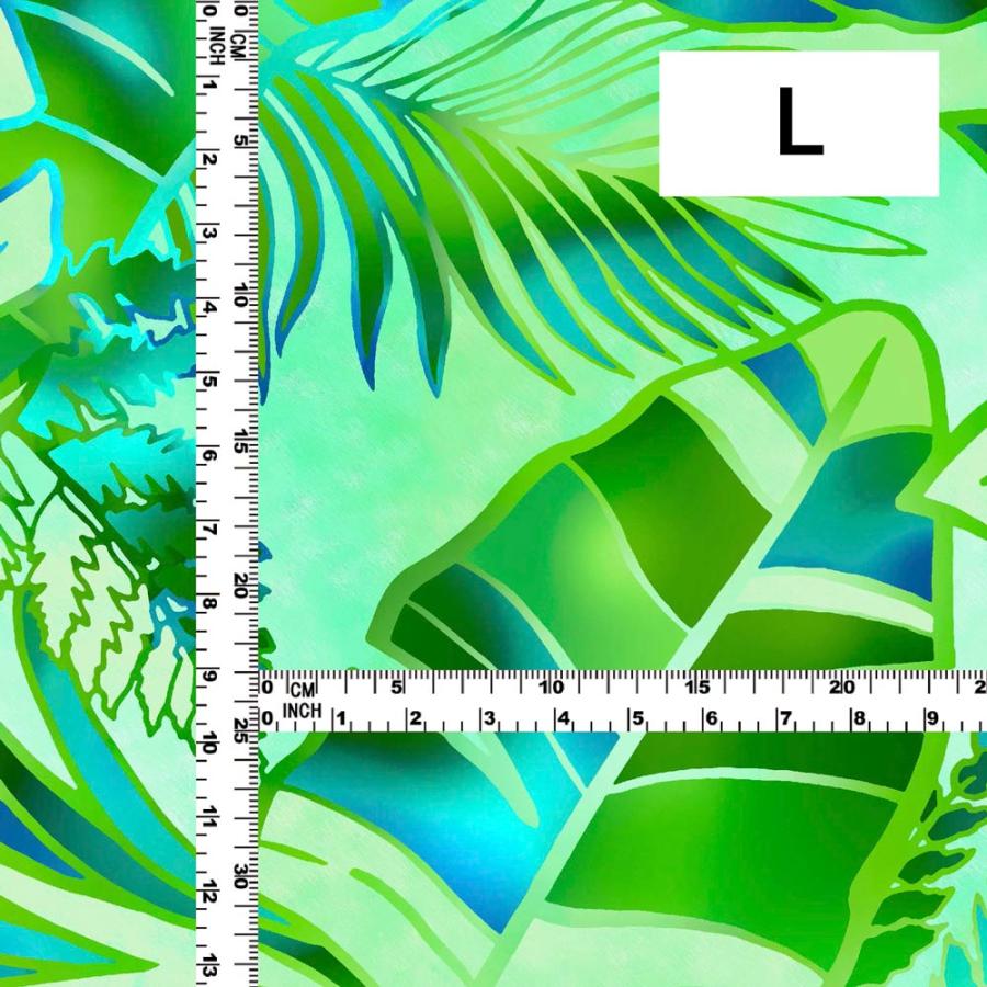 ハワイアン生地 ハワイアンリーフ柄 コシボ・シャンタン・ストレッチベロア選べる生地 グリーン KH-682-GR 3-5営業日後発送 |  | 04